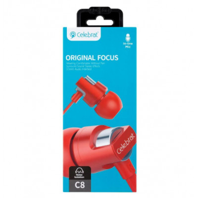 Купить Навушники з мікрофоном 3.5mm  Celebrat C8 &mdash; Red Ц-000037058 - KMT5
