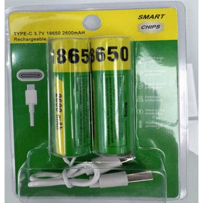 Купить Аккумуляторные батарейки с Type-C разьемом Lithium-ion 2600mAh   18650 (2шт) Ц-000081510 - KMT5