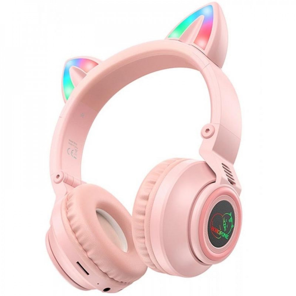 Навушники Bluetooth Borofone BO18 Cat ear — Pink