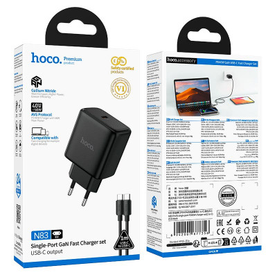 Купить Home Charger | 40W | PD | C to C Cable (1m) &mdash; Hoco N83  &mdash; Black Ц-000083525 - KMT5