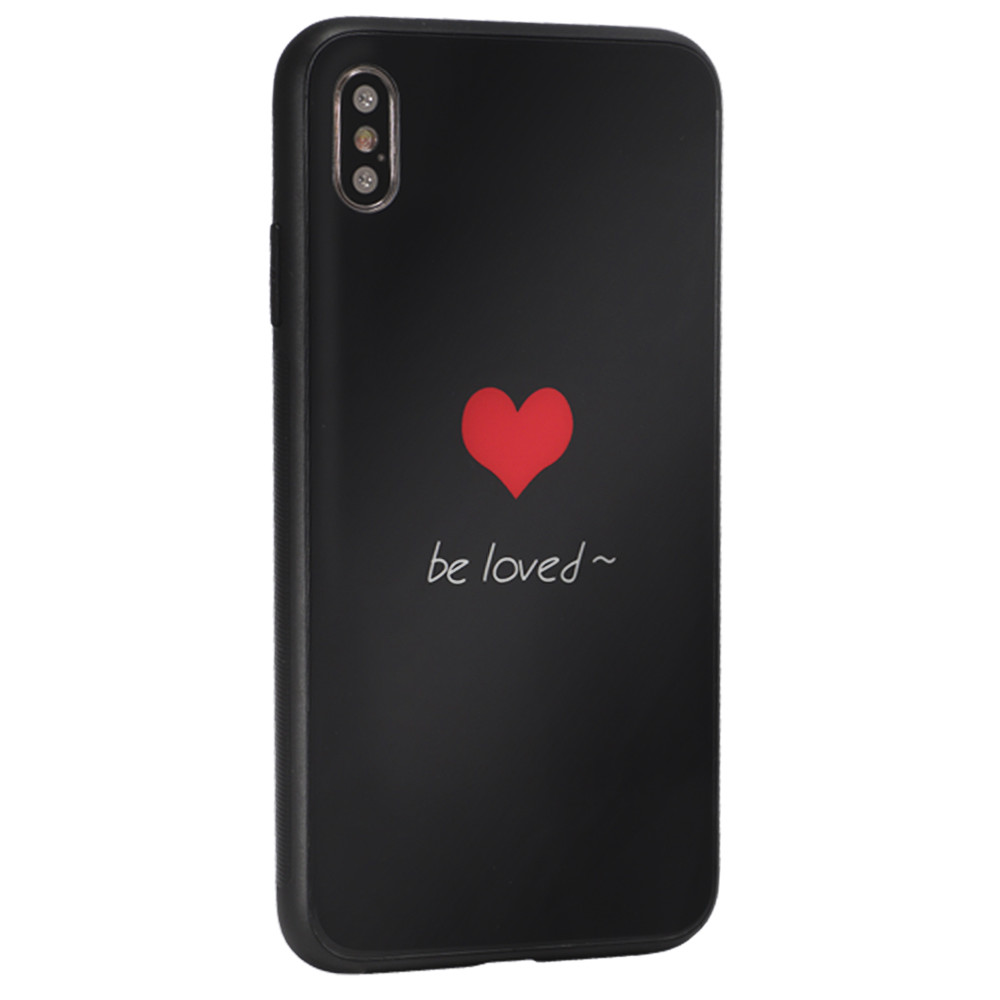 Glass with print TPU Case iPhone Xs — be loved / Heart black