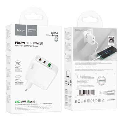 Купить Home Charger 65W GaN 2PD QC 3.0 Hoco C115A &mdash; White Ц-000078184 - KMT5