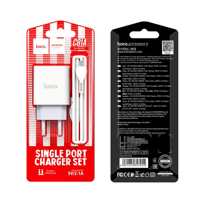 Купить Home Charger 2.1A 1U Micro Cable (1m) Hoco C81A &mdash; White Ц-000069754 - KMT5
