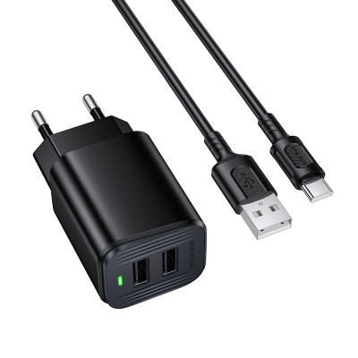 Home Charger 2.1A 2U USB C Cable (1m) Borofone BAS81A &mdash; Black