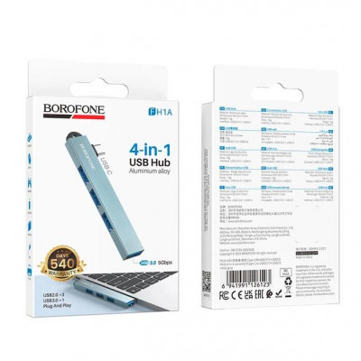 Купить USB HUB : USB C To 4 USB &mdash; Borofone FH1A Ц-000082712 - KMT5