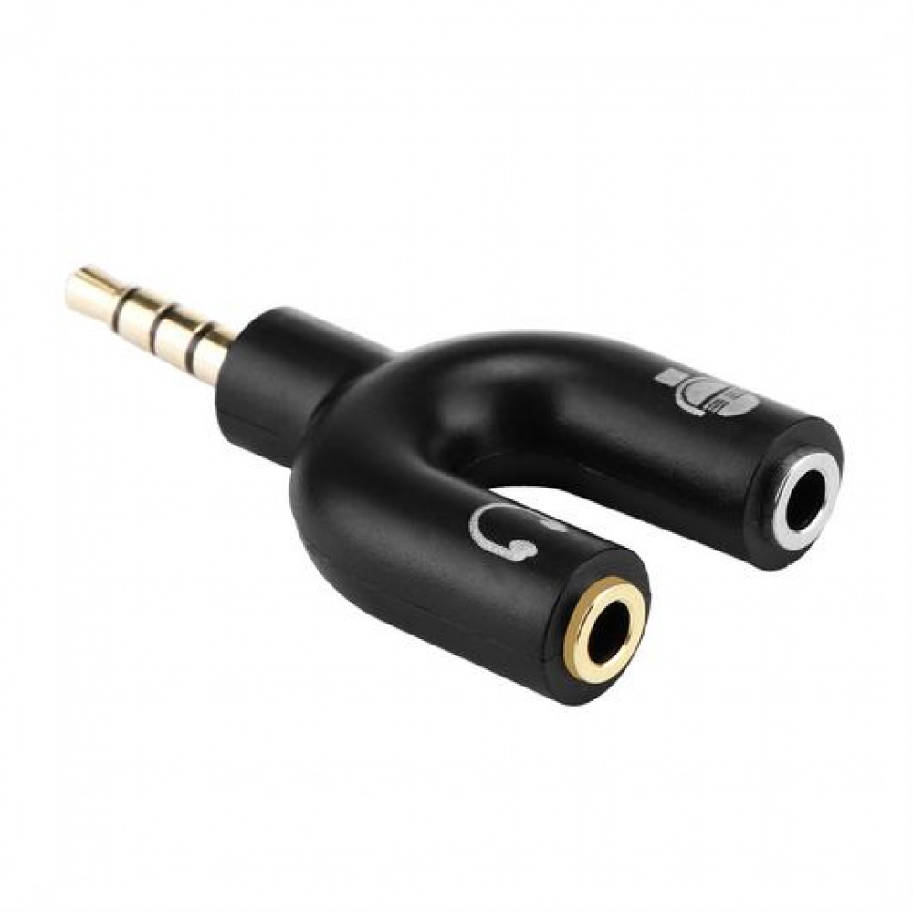 Audio Splitter 3.5mm (M) To Dual 3.5mm (F) — Splitter HF & Mic Black