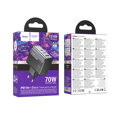 Купить Home Charger 70W 2PD QC 3.0 Hoco CS75A &mdash; Black Ц-000081777 - KMT5