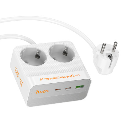Power Extension 1U | 2P | 2C — Hoco AC27 L=2M  — White