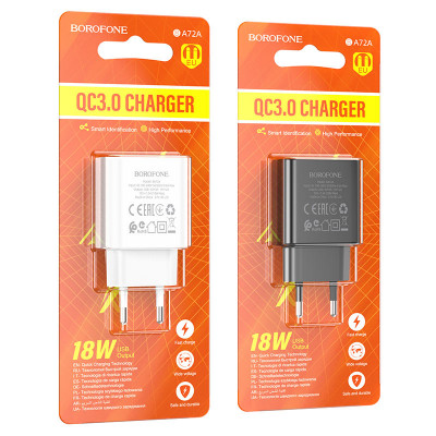 Купить Home Charger | 18W | QC3.0 &mdash; Borofone BA72A &mdash; Black Ц-000073652 - KMT5