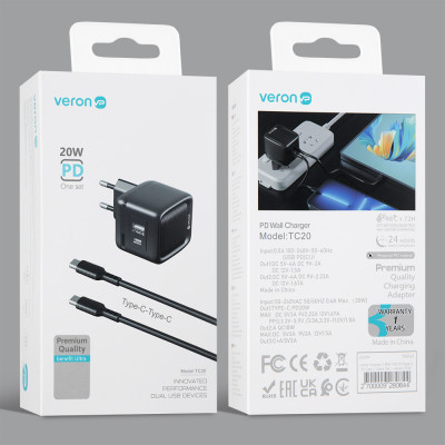 Купить Home Charger | 20W | QC3.0 | Type C To Type C Cable (1m) &mdash; Veron TC20 Ц-000079031 - KMT5