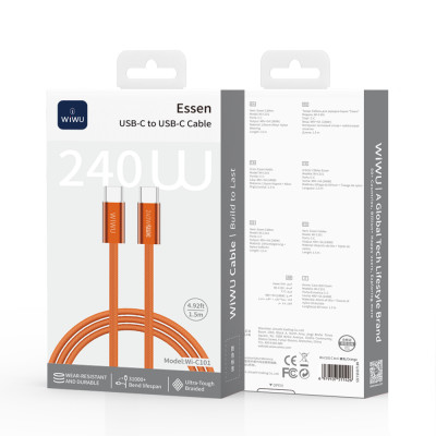 Купить Кабель USB C to C 240W PD (1.5m) WiWU Wi-C101 &mdash; Orange Ц-000083580 - KMT5