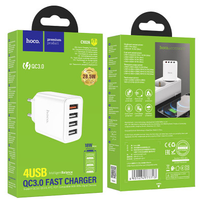Купить Home Charger | 28.5W | 4U | QC3.0 &mdash; Hoco C102A &mdash; White Ц-000072790 - KMT5