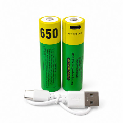 Аккумуляторные батарейки с Type-C разьемом Lithium-ion 2600mAh   18650 (2шт)