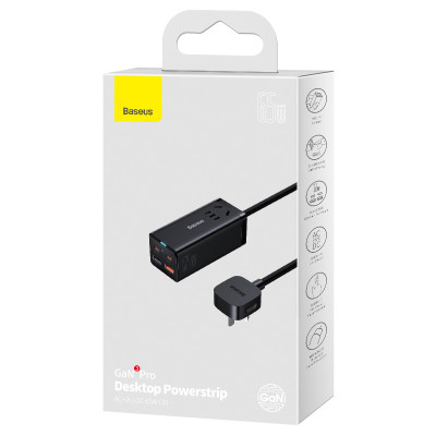 Купить Home Charger 65W GaN3 AC 2U 2C C to C Cable (1m) Baseus (PSZM000001) Pro Desktop Powerstrip &mdash; PSZM000001 Black Ц-000075635 - KMT5