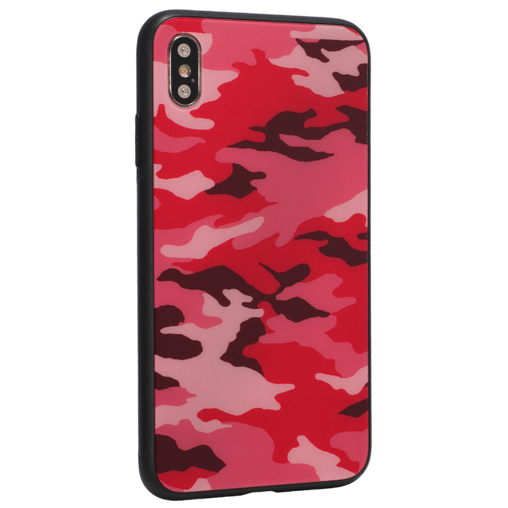 Glass with print TPU Case — iPhone Xs — Khaki Red