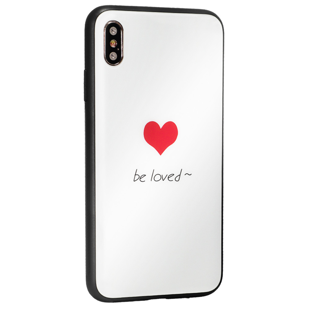 Glass with print TPU Case iPhone Xs — Be loved / Heart white