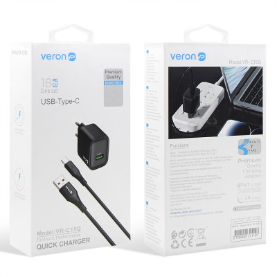 Купить Home Charger | 18W | 1U | USB C Cable (1m) &mdash; Veron VR-C15Q Ц-000080345 - KMT5