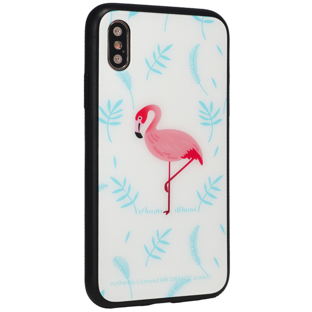 Glass with print TPU Case — iPhone Xs MAX — Blue Flamingo
