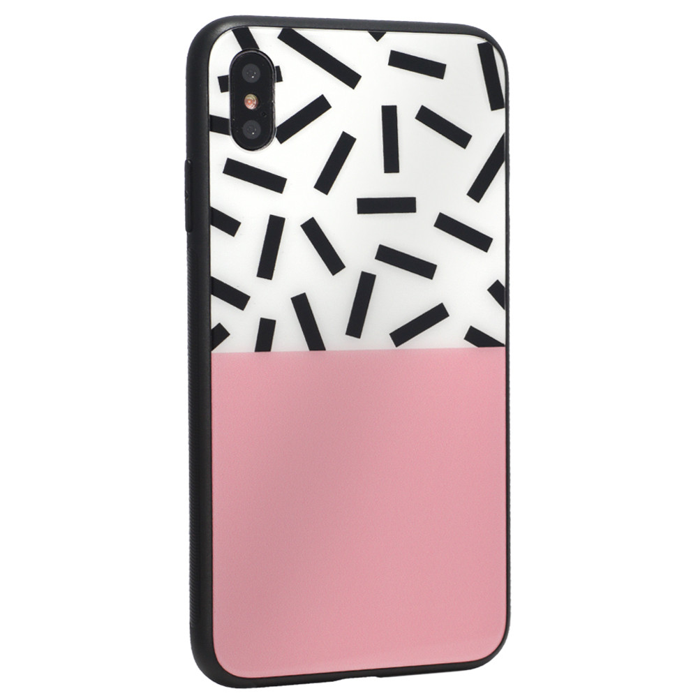 Glass with print TPU Case — iPhone Xs — White Pink