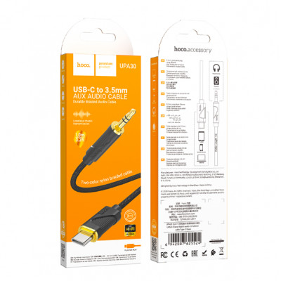 Купить Cable Aux to Type-C (1m) &mdash; Hoco UPA30 Type-C  &mdash; Black Ц-000080528 - KMT5