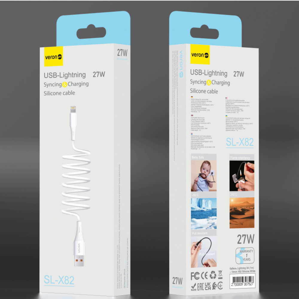 Silicone Cable Lightning 27W (1m) — Veron SL-X82 — White