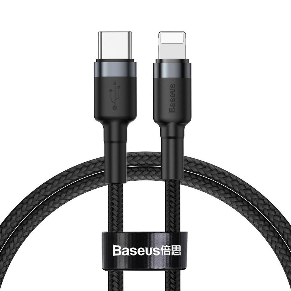 Кабель USB C to Lightning 18W PD (1m) Baseus (CATLKLF) Cafule Series — CATLKLF-G1 Gray & Black