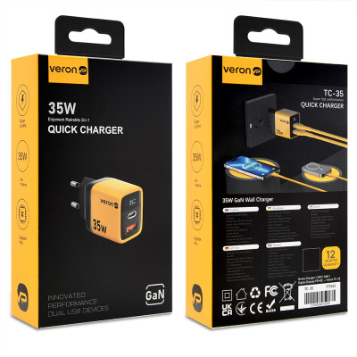 Купить Home Charger 35W GaN Digital Display PD+QC Veron TC-35 Ц-000078445 - KMT5