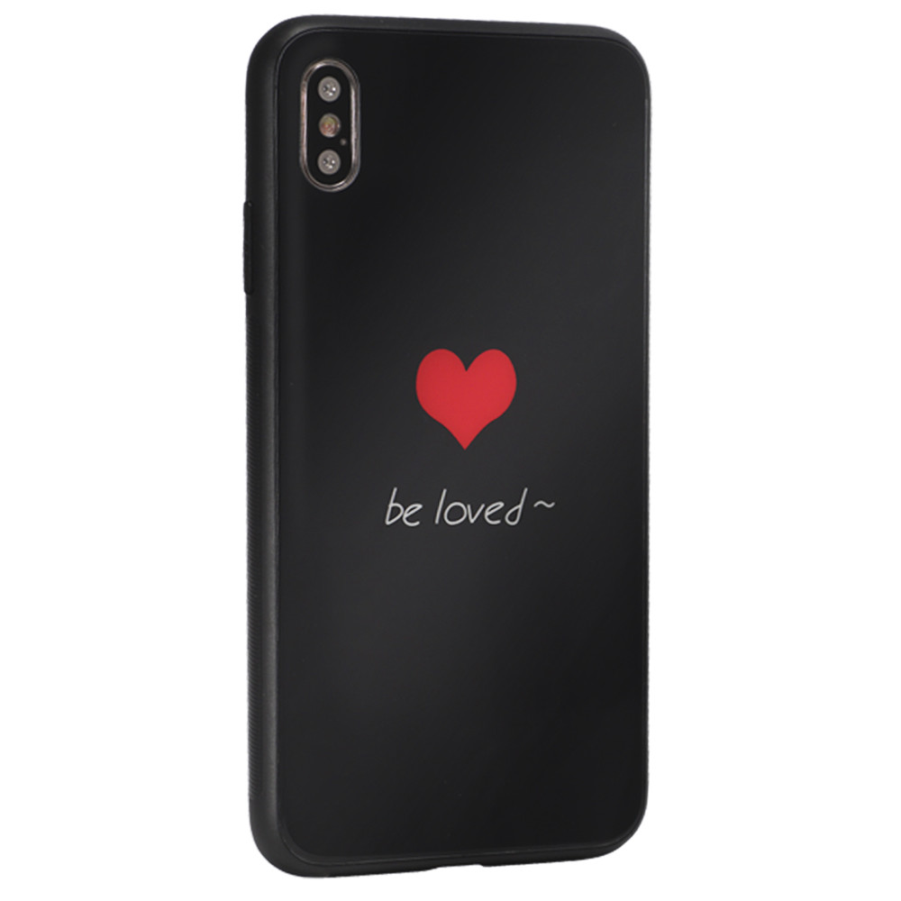 Glass with print TPU Case — iPhone Xs MAX — Be loved / Heart black