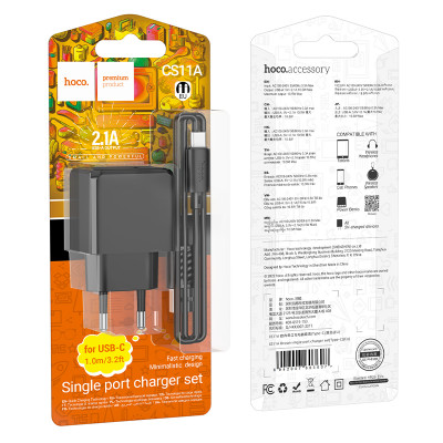 Купить Home Charger | 2.1A | 1U | USB C Cable (1m) &mdash; Hoco CS11A &mdash; Black Ц-000080126 - KMT5