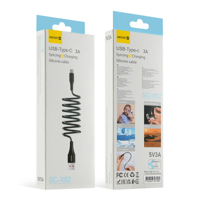 Купить Silicone Cable USB C 3A (1m) &mdash; Veron SC-X82 &mdash; Black Ц-000080240 - KMT5