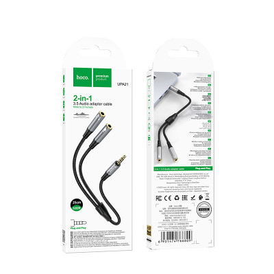 Купить Cable Aux (Male to 2 Female) (0.25m) Hoco UPA21 &mdash; Metal Gray Ц-000078120 - KMT5