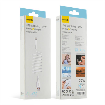 Купить Silicone Cable Lightning 27W (1m) &mdash; Veron SL-X82 &mdash; Black Ц-000080241 - KMT5