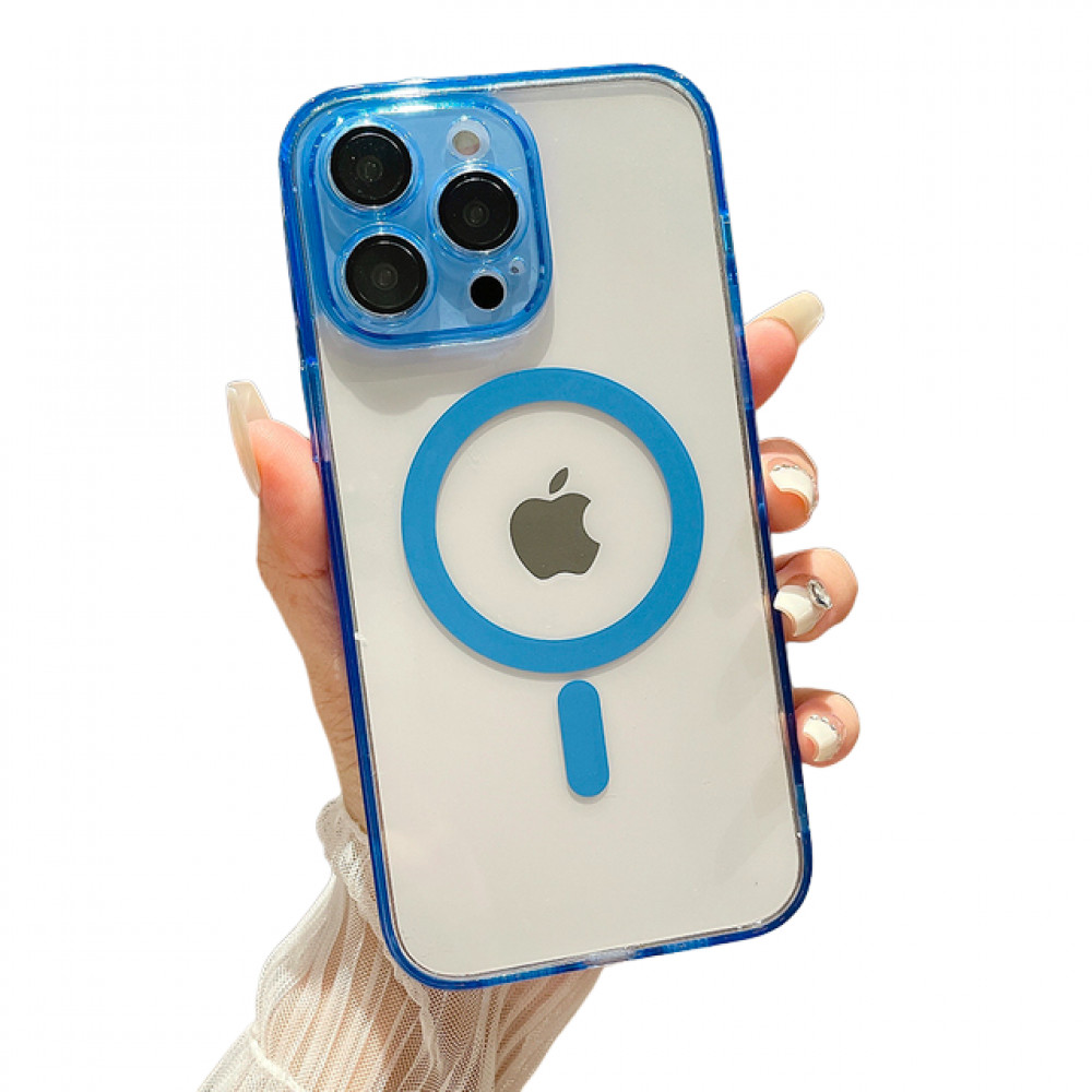 Clear Magnetic TPU+PC Case iPhone 15 Pro Max — Blue