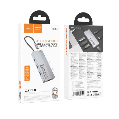 Купить HUB USB C To HDTV ; RJ45 ; PD ; 3USB &mdash; Hoco HB51 Ц-000080908 - KMT5