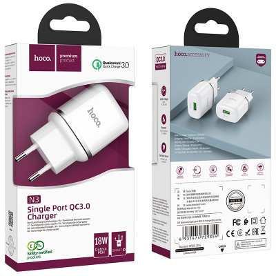 Купить Home Charger | 18W | QC3.0 &mdash; Hoco N3 &mdash; White Ц-000071422 - KMT5