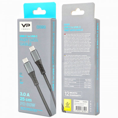 Купить Кабель USB C to C 20W PD (1m) Veron CC09 Nylon Ц-000073195 - KMT5