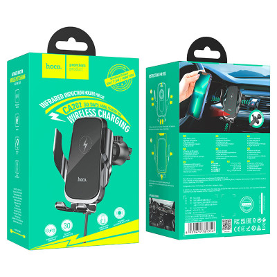 Купить Car Holder Hoco CA202 Plus Enlightener infrared induction wireless charing &mdash; black Ц-000077434 - KMT5
