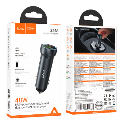 Купить Car Charger | 48W | PD | USB QC3.0 | USB-C | &mdash; Hoco Z54A __ &mdash; Metal Grey Ц-000080765 - KMT5