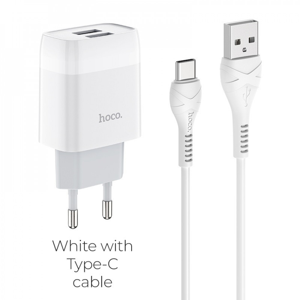 Home Charger 2.4A 2U USB C Cable (1m) Hoco C73A — White