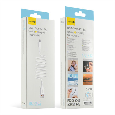 Купить Silicone Cable USB C 3A (1m) &mdash; Veron SC-X82 &mdash; White Ц-000080240 - KMT5