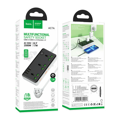 Купить Power Extension 3U | 3P | 1C — Hoco AC7 L=3M __ — Black Ц-000081410 - KMT5