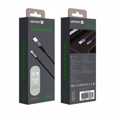 Купить Кабель Micro 2.4A (1m) Veron NM09 Nylon &mdash; Black Ц-000075689 - KMT5