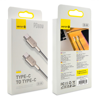 Купить Кабель USB C to C 60W PD (1m) Veron CC04 Nylon — Black Ц-000075676 - KMT5