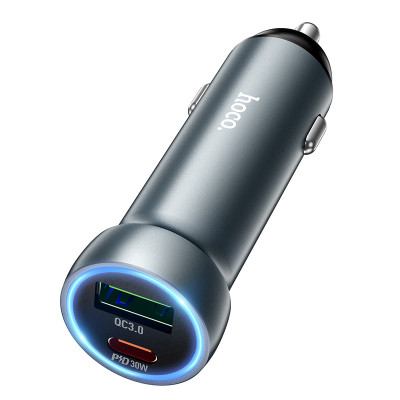 Car Charger | 48W | PD | USB QC3.0 | USB-C | &mdash; Hoco Z54A __ &mdash; Metal Grey