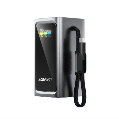 Power Bank Acefast M33, 20000 мА&middot;год, 100 Вт, TFT-дисплей, сірий металевий, кабель у комплекті
