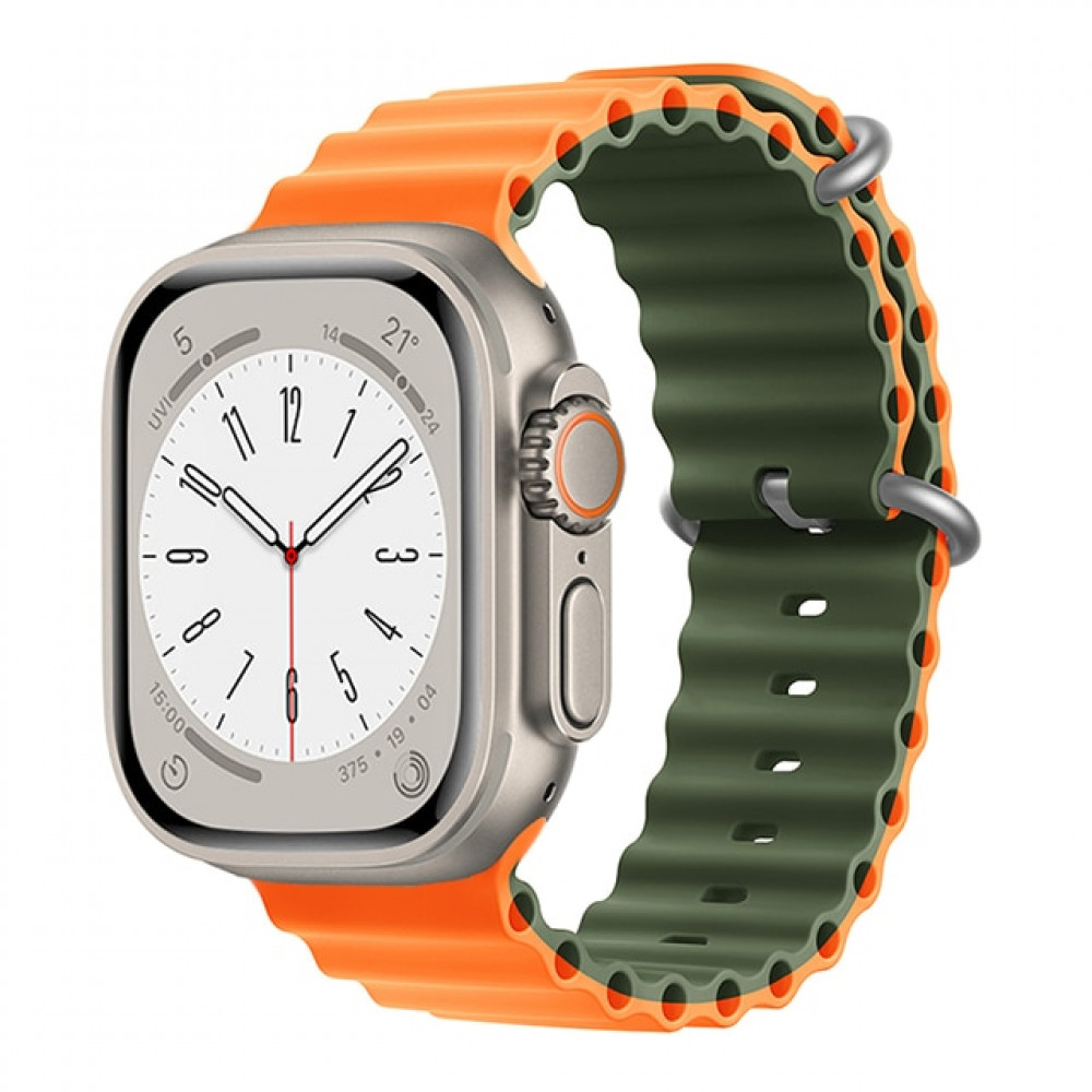Ремінець Ocean Band Design — Apple Watch 42 mm | 44 mm | 45 mm | 49 mm — Olive Green & Orange