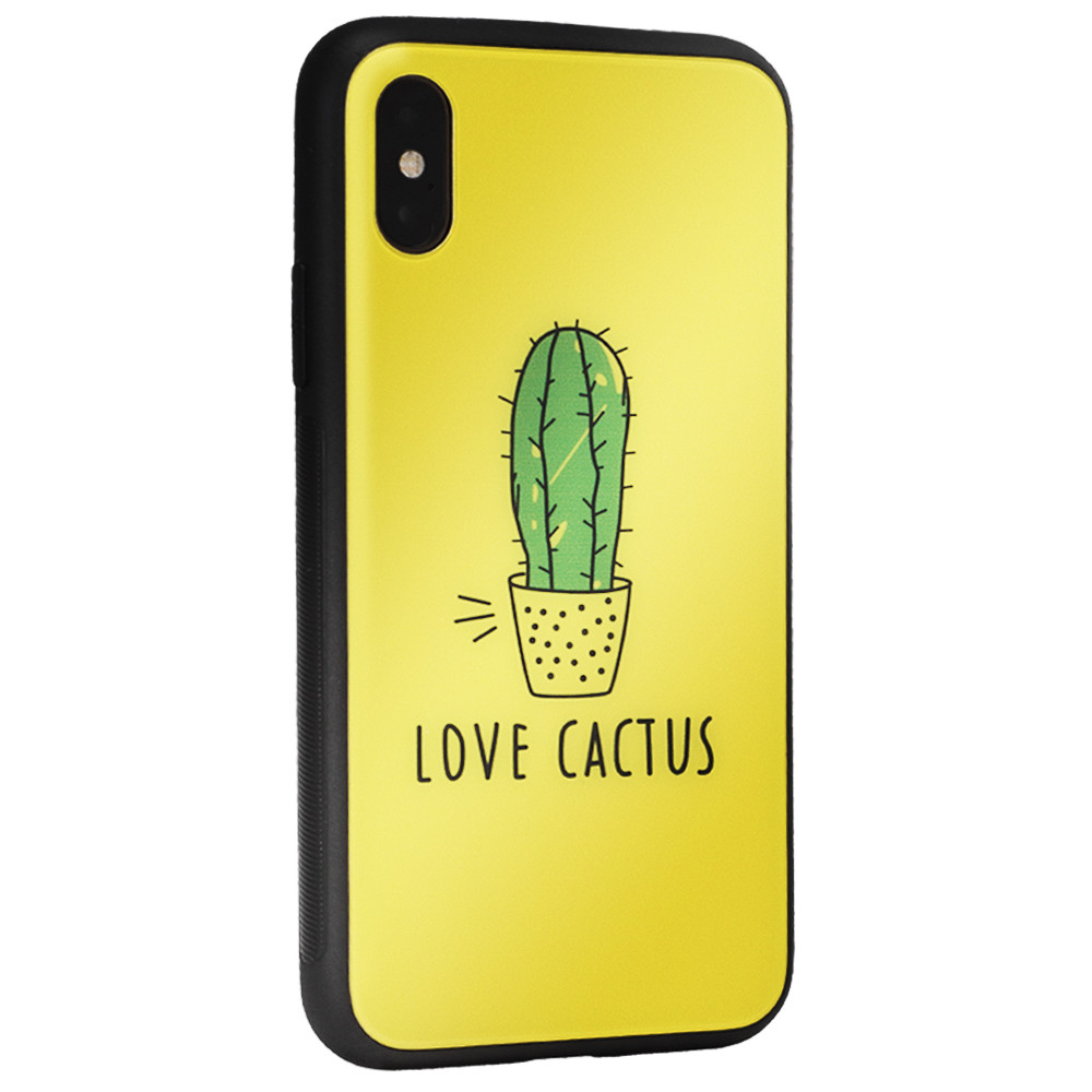 Glass with print TPU Case iPhone Xs — Cactus