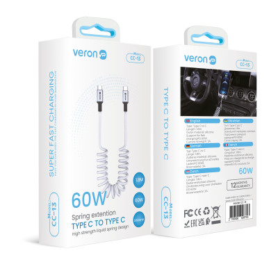 Купить Кабель USB C to C 60W PD (1.8m) Veron CC13 Silicon — Black Ц-000075693 - KMT5