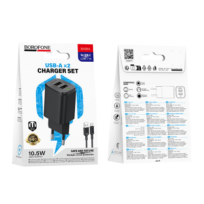 Купить Home Charger 2.1A 2U USB C Cable (1m) Borofone BAS81A &mdash; Black Ц-000083445 - KMT5