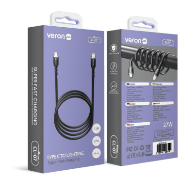 Купить Кабель USB C to Lightning 27W PD (1.2m) Veron CL07 Silicon Ц-000075658 - KMT5